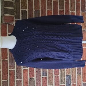 J. Crew Factory Pointelle Cable-front Sweater Navy Size Medium NWT